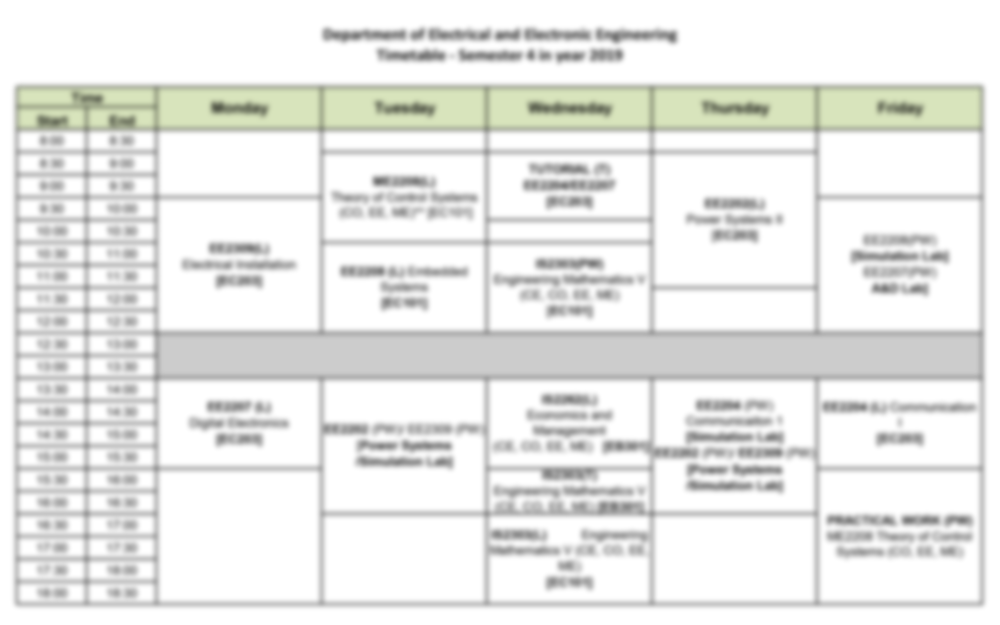 Timetables for the New Semester Department of Computer Engineering